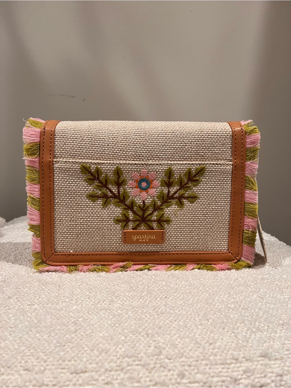 Spartina 449 Floral Embroidered Straw Crossbody Clutch Purse - Picture 2 of 5